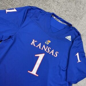 Adidas Kansas Jayhawks Football Jersey‎ Men's 2XL Blue Mesh KU #1 No Name